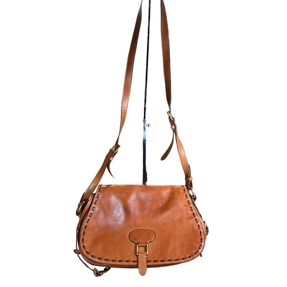Dooney & BourkeFlorentine Tan Leather Full Flap Saddle Bag Whipstitch CrossBody